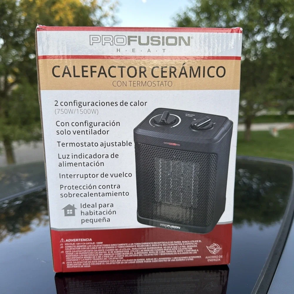 Pro Fusion Ceramic Heater 750/1500 W Thermostat Dual Settings Tip Safety Switch